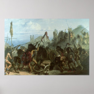 Póster Indios vintage, Danza del bisonte por Karl Bodmer