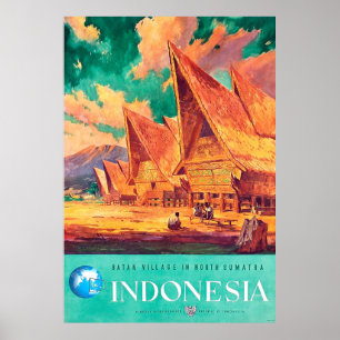 Póster Indonesia, aldea Batak en el norte de Sumatra