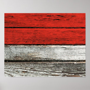 Póster Indonesian Flag with Rough Wood Grain Effect
