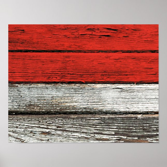 Póster Indonesian Flag with Rough Wood Grain Effect (Frente)