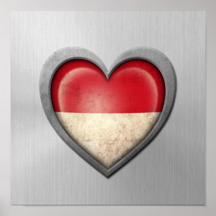 Póster Indonesian Heart Flag Stainless Steel Effect
