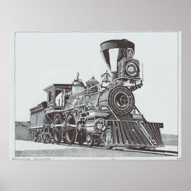 Póster "Industrial Revolution" Ink drawing of Locomotive (Frente)