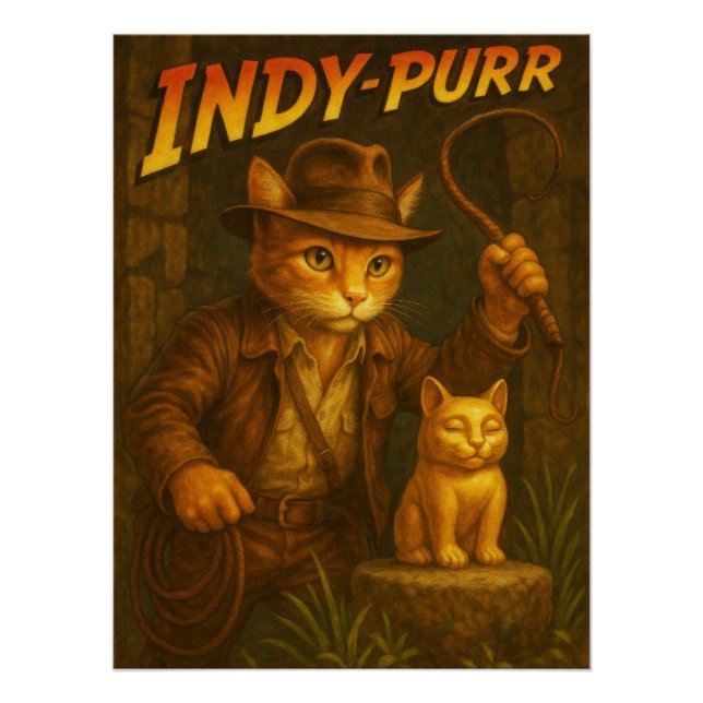 Póster Indy Purr Adventure Cat Indiana Jones Parody (Anverso)