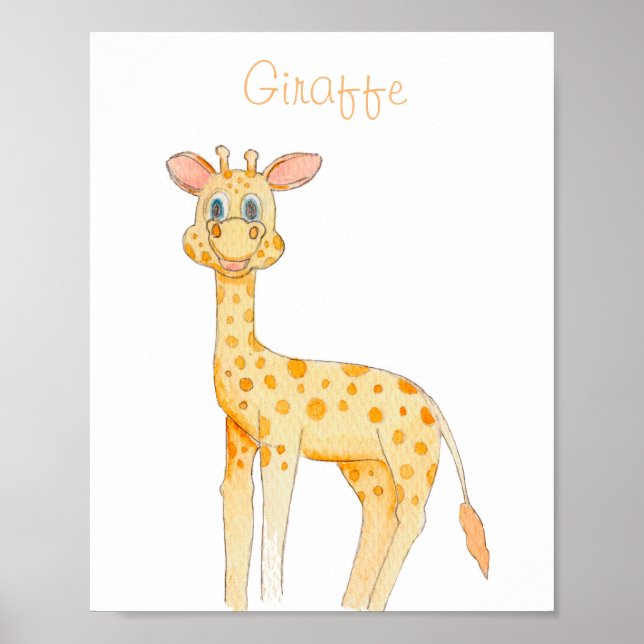 Póster INFANTIL JIRAFA acuarela para niños niños (Frente)