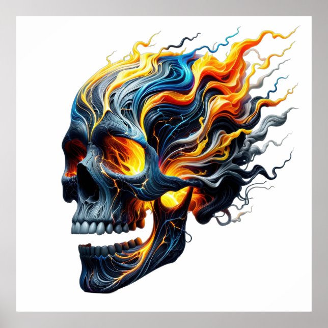 Póster Inferno de cráneo inflamante (Frente)