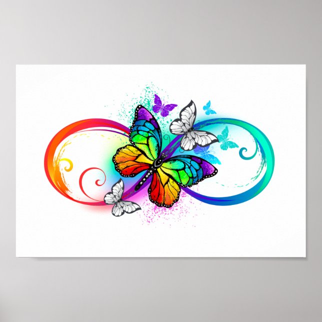 Póster Infinidad brillante con la mariposa arcoiris (Frente)