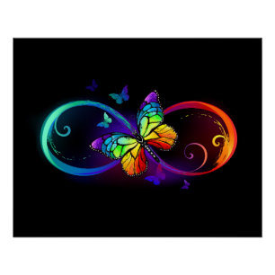 Póster Infinidad vibrante con mariposa arco iris sobre ne