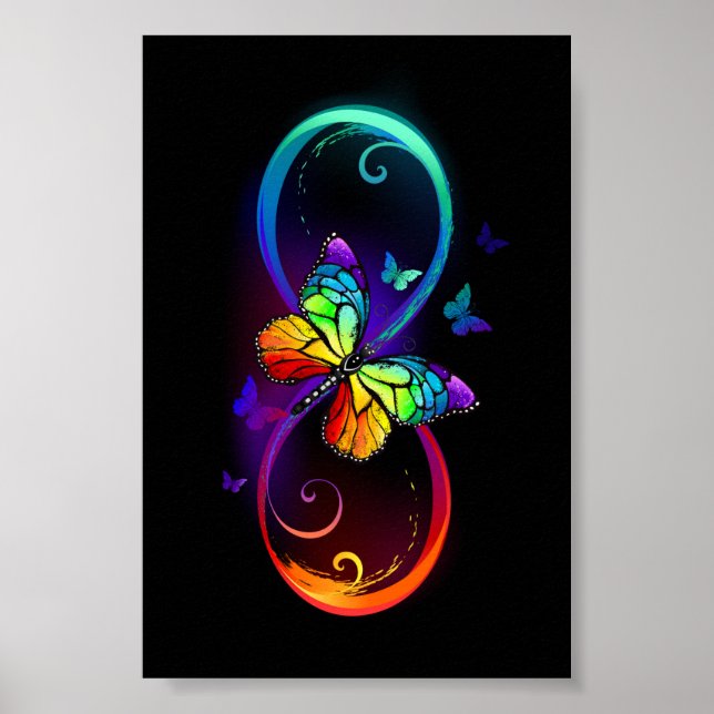Póster Infinidad vibrante con mariposa arco iris sobre ne (Frente)