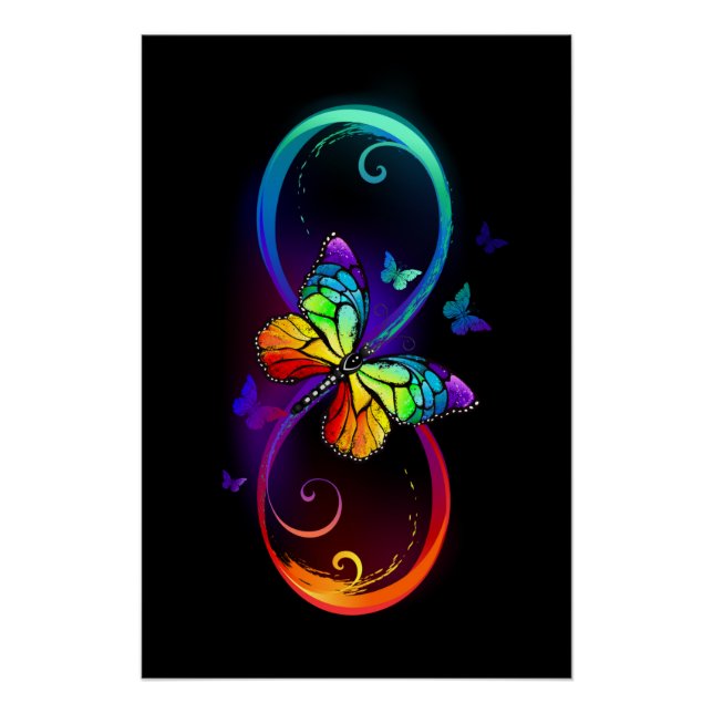 Póster Infinidad vibrante con mariposa arco iris sobre ne (Anverso)