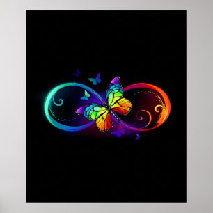 Póster Infinidad vibrante con mariposa arco iris sobre ne