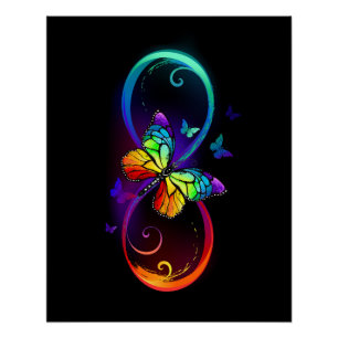 Póster Infinidad vibrante con mariposa arco iris sobre ne