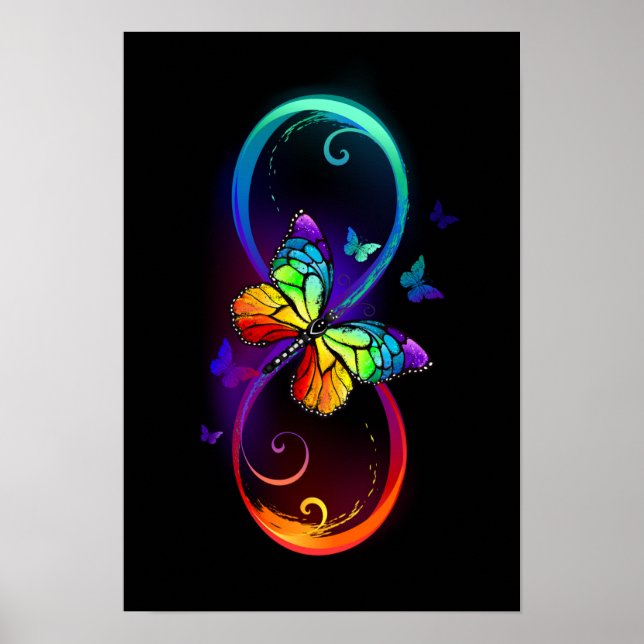 Póster Infinidad vibrante con mariposa arco iris sobre ne (Frente)