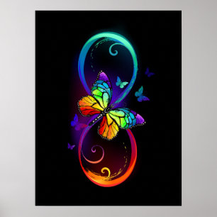 Póster Infinidad vibrante con mariposa arco iris sobre ne