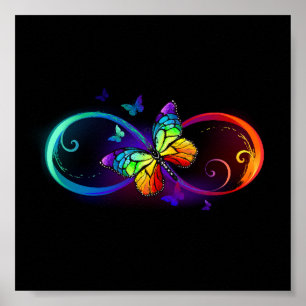 Póster Infinidad vibrante con mariposa arco iris sobre ne
