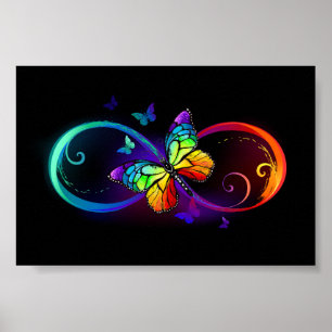 Póster Infinidad vibrante con mariposa arco iris sobre ne