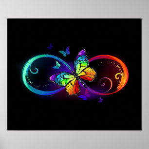 Póster Infinidad vibrante con mariposa arco iris sobre ne