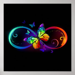 Póster Infinidad vibrante con mariposa arco iris sobre ne