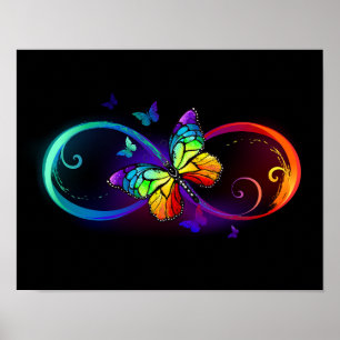 Póster Infinidad vibrante con mariposa arco iris sobre ne