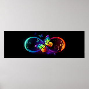 Póster Infinidad vibrante con mariposa arco iris sobre ne