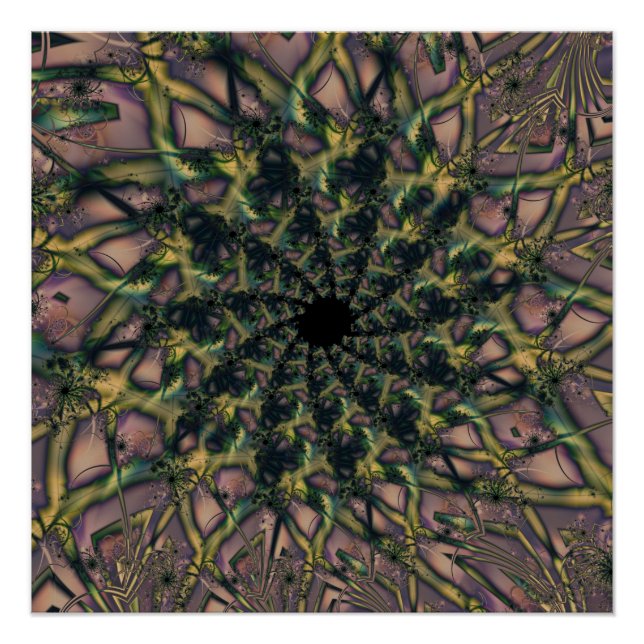 Póster Infinito | Arte fractal rosa y amarillo (Anverso)