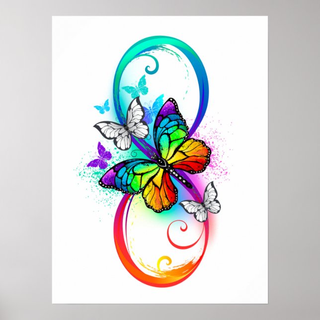 Póster Infinito brillante con mariposa arcoíris (Frente)