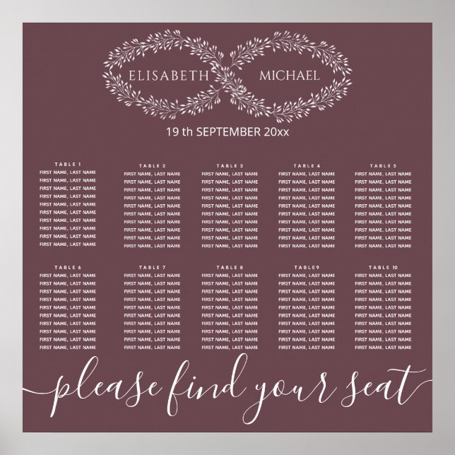 Póster Infinito burgundy botánico romántico elegante (Frente)