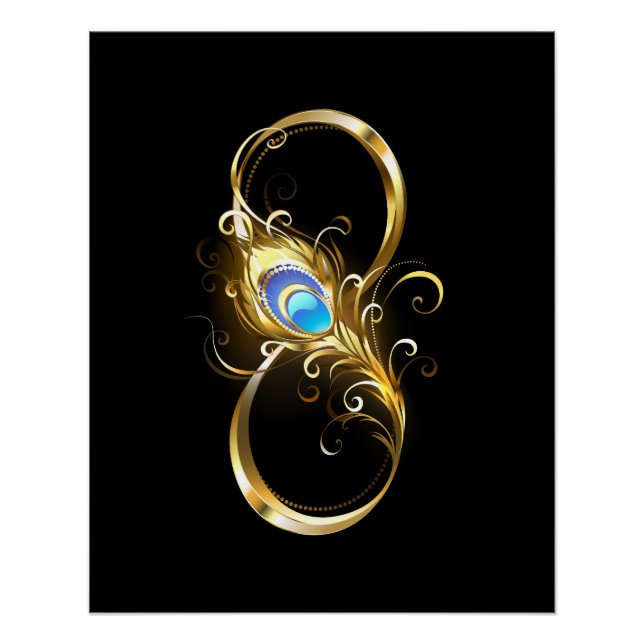 Póster Infinito con la pluma de pavo real dorado (Anverso)