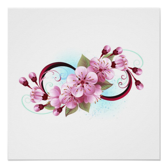 Póster Infinito con las flores de flores de Sakura Blosso (Anverso)