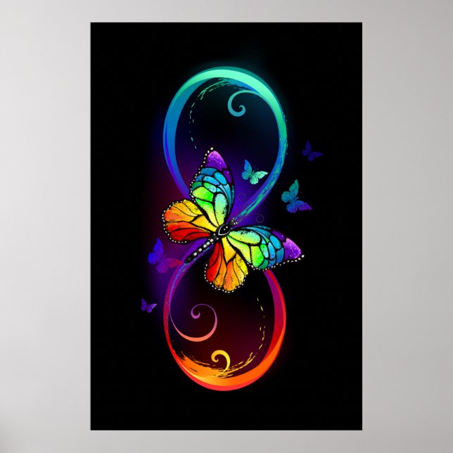Póster Infinito vibrante con mariposa arco iris sobre neg (Frente)