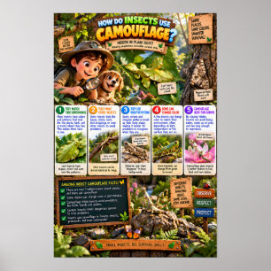 Póster Infografía: ¿Cómo Usan el Camuflaje los Insectos?
