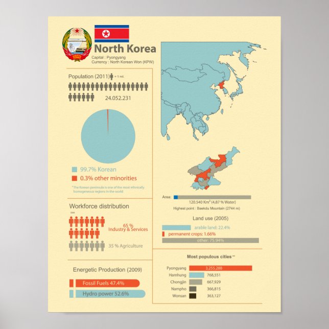 Póster Infografía de Corea del Norte (Frente)