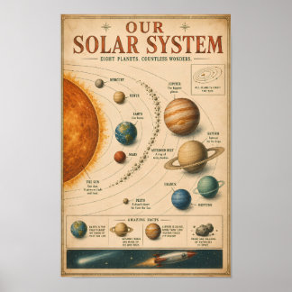 Póster Infografía educativa vintage del sistema solar