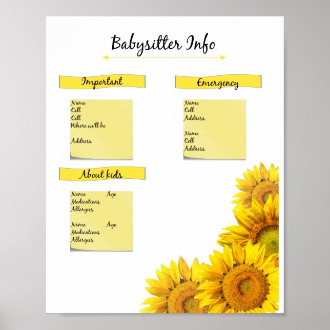 Póster Información de bebés de girasol (Frente)