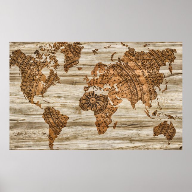 Póster Información de madera de papel de mapa (Frente)