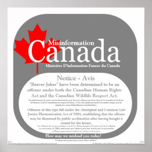 Póster Información falsa Canadá - el castor bromea aviso