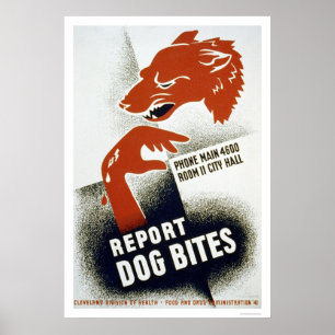 Póster Informar de picaduras de perro 1941 WPA