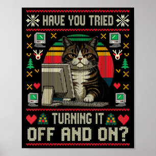 Póster Ingeniero de gato de soporte técnico de suéter feo