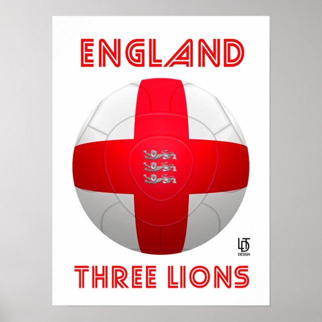 Póster Inglaterra - Fútbol de tres leones (Frente)