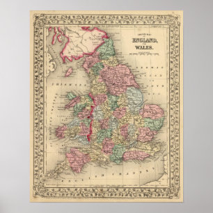 Póster Inglaterra, Mapa de Gales por Mitchell