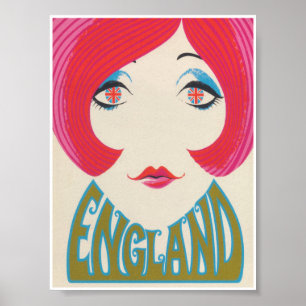 Póster Inglaterra, Mod Groovy Chica, Retro Vintage Travel