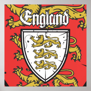 Póster Inglaterra Tres Escudo de Leones