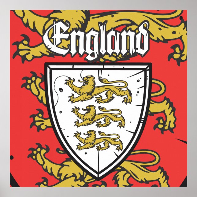 Póster Inglaterra Tres Leones Escudo (Frente)