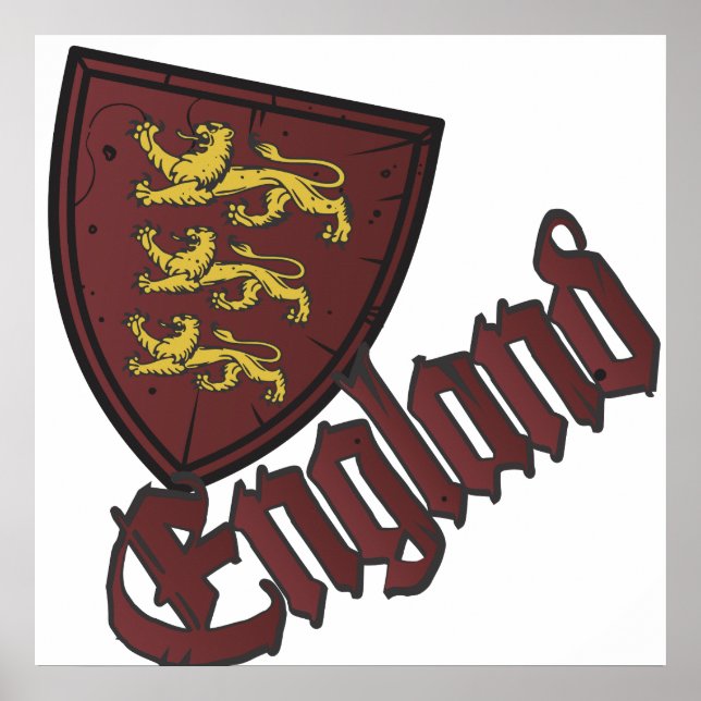 Póster Inglaterra Tres leones Escudo de madera (Frente)