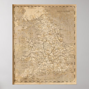 Póster Inglaterra, Wales Map por Arrowsmith