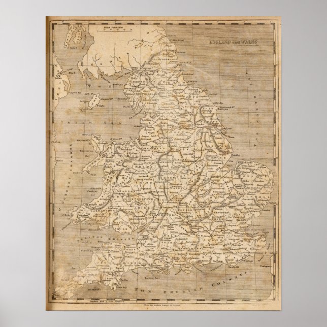 Póster Inglaterra, Wales Map por Arrowsmith (Frente)