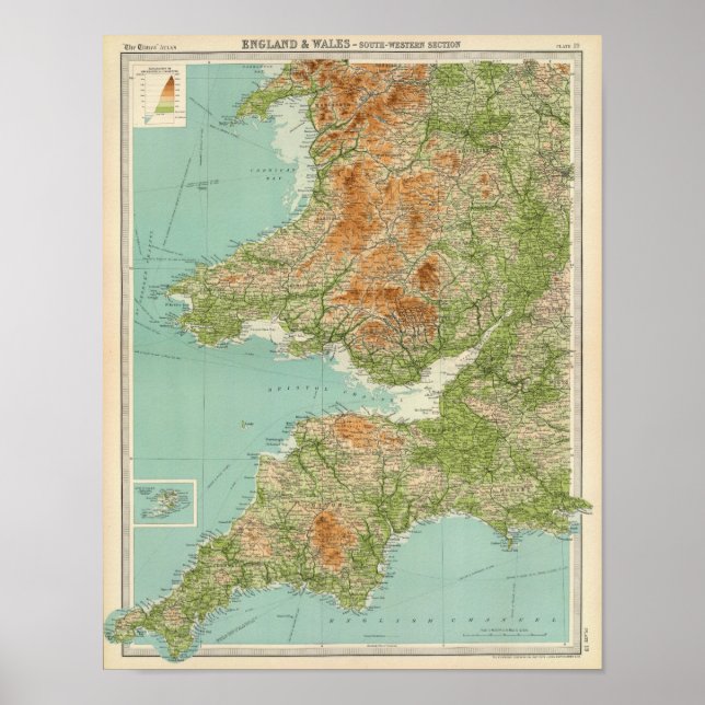 Póster Inglaterra y Gales, sección suroeste de las Islas  (Frente)