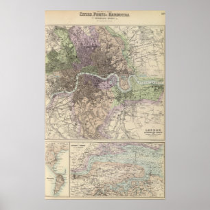 Póster Inglaterra y País de Gales - ciudades, puertos y