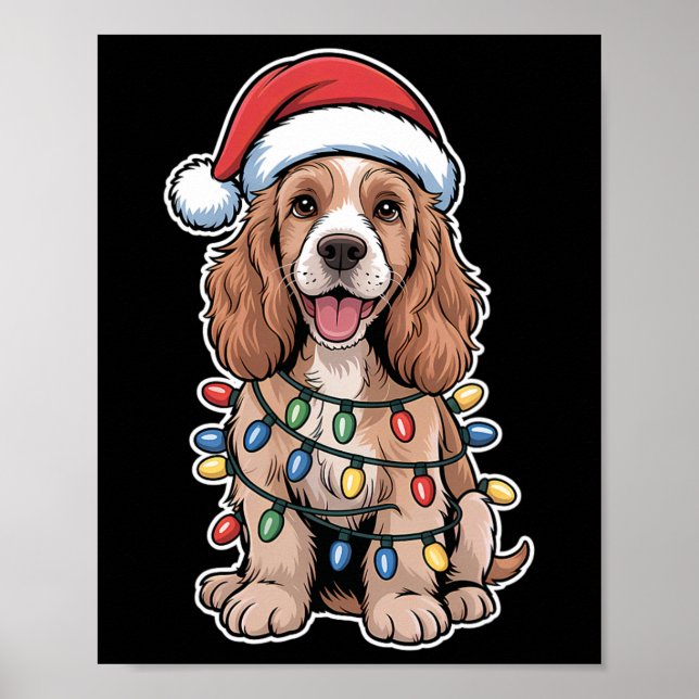 Póster Inglés Er Spaniel Envuelto En Luces Navidades (Frente)