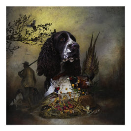 Póster Inglés Springer Spaniel con faisán