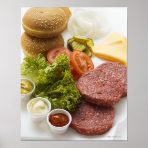 Póster Ingredientes para los cheeseburgers